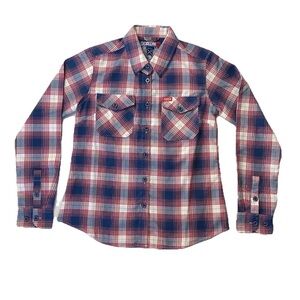 Dixxon Flannel Co The Republic Red Blue Plaid Long Sleeve Button Up Shirt Medium